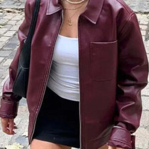 Elvara Burgundy Pocket Moto Jacket