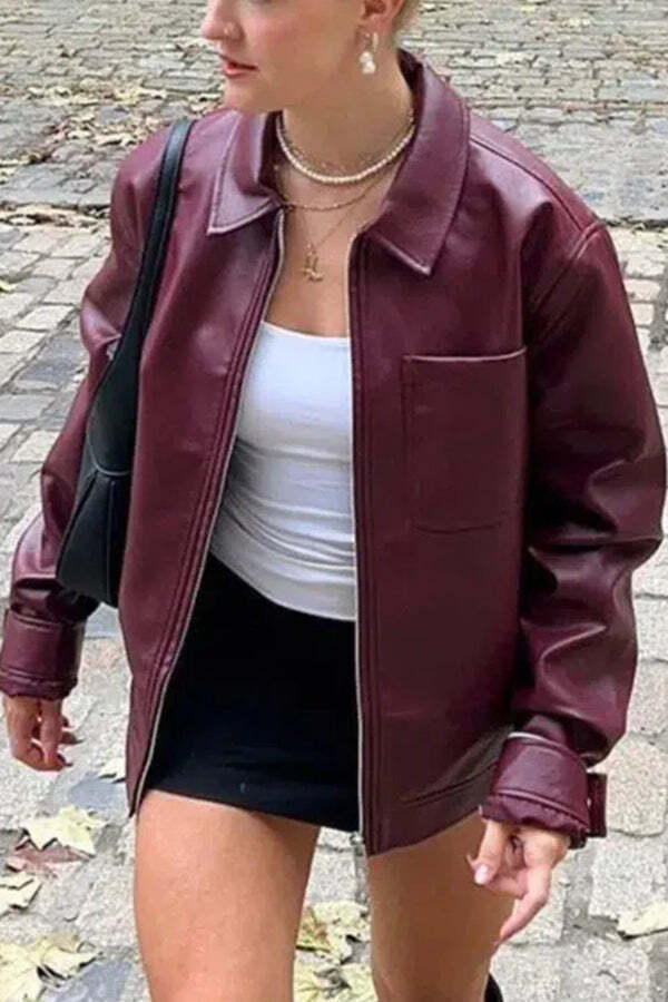 Elvara Burgundy Pocket Moto Jacket